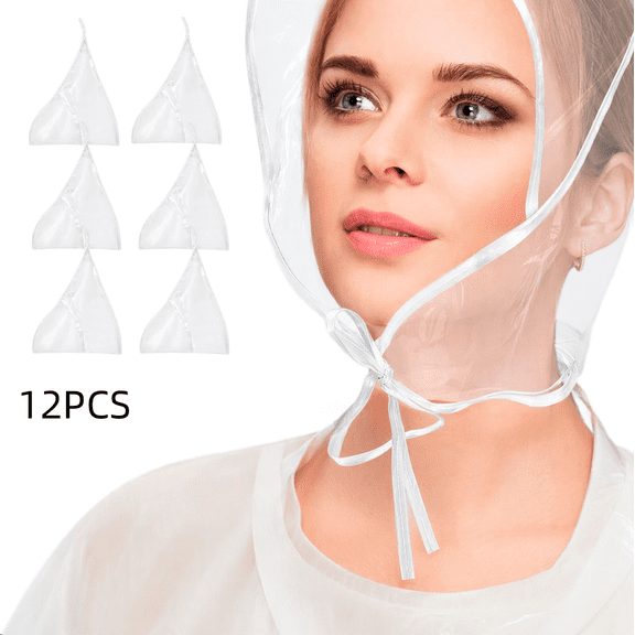 Clodegs Rain Bonnet with Visor Clear Plastic Waterproof Rain Hats Scarf for Women and Men, Reusable Clear Plastic Rain Cap, 12 Pack White, Foldable and Portable, 39.7 x 13 Inches