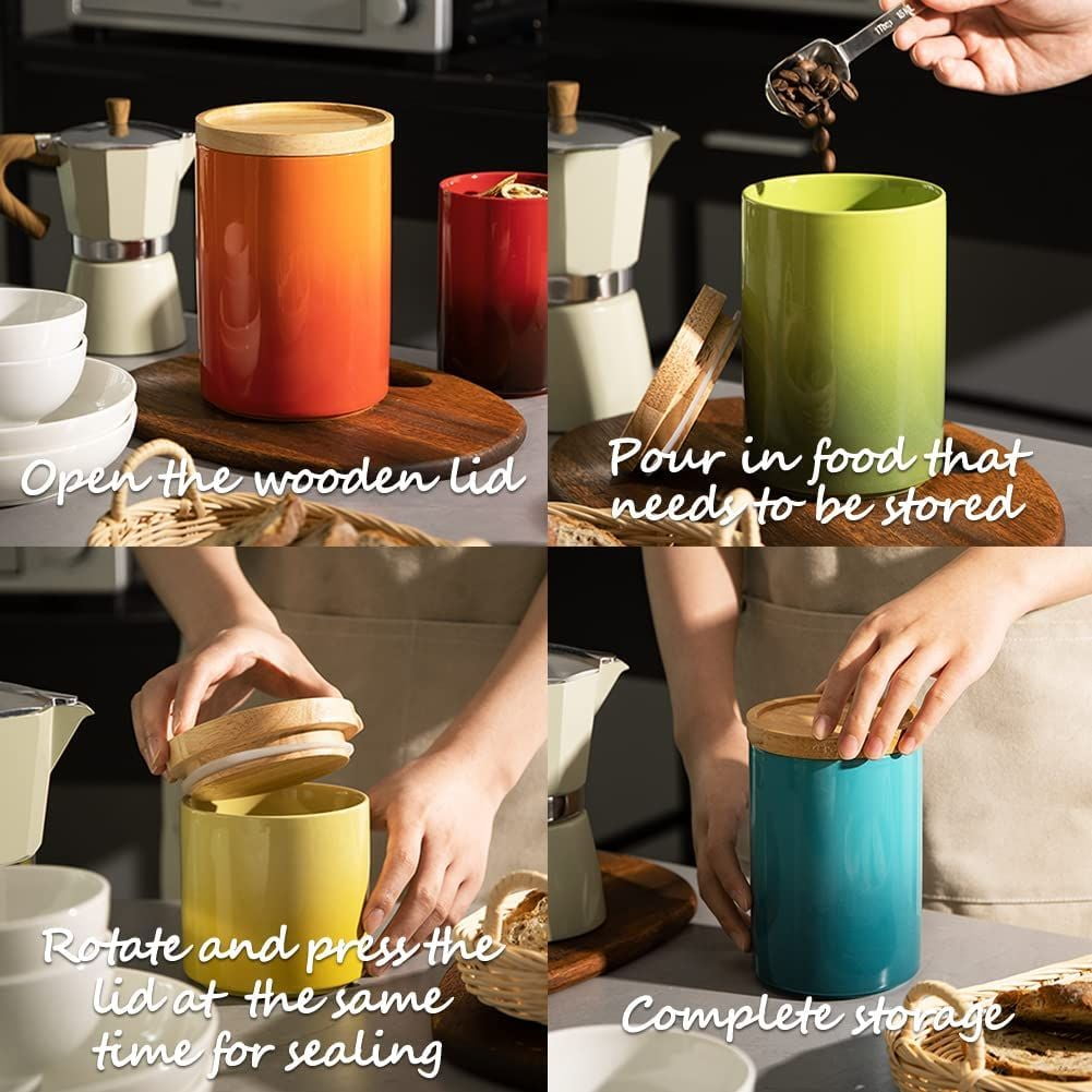 Sweejar Ceramic Food Storage Jar, Stackable Kitchen Canisters, Containers with Airtight Seal Wooden Lid - 39 Fl Oz,Gradient Purple