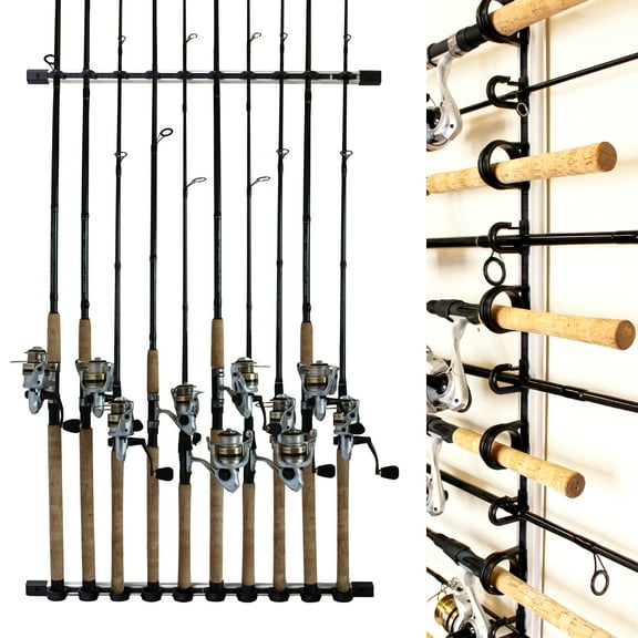 Rush Creek Creations 3 in 1 Aluminum 10 Fishing Rod Wall/Ceiling Rack