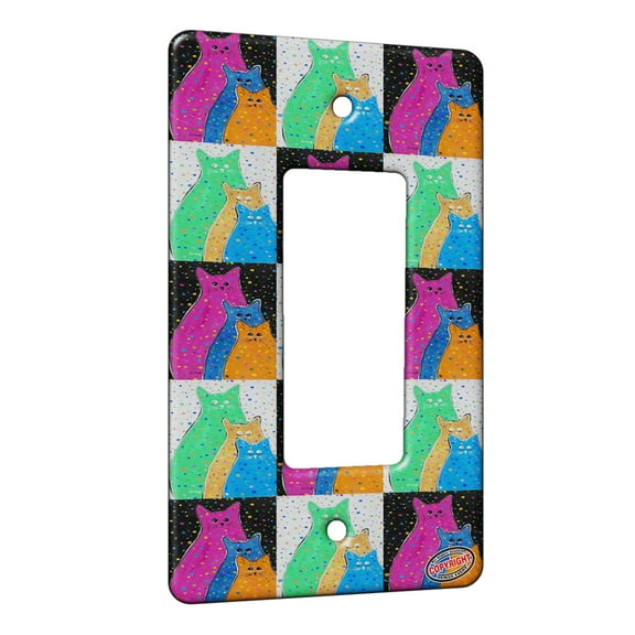 KuzmarK™ 1 Gang Rocker Wall Plate - Three Fiesta Polka Dot Kitties Abstract Cat Pattern Art by Denise Every