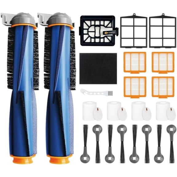 Replacement Parts Compatible with Shark AI AV2501S AV2511AE AV2501AE RV2502AE RV2610WA AV2510AOUS RV2520AOUS Robot Vacuum Cleaner, 2Main Brush, 4 motor pre-filters, 4Foam Filters, 8Side Brushes