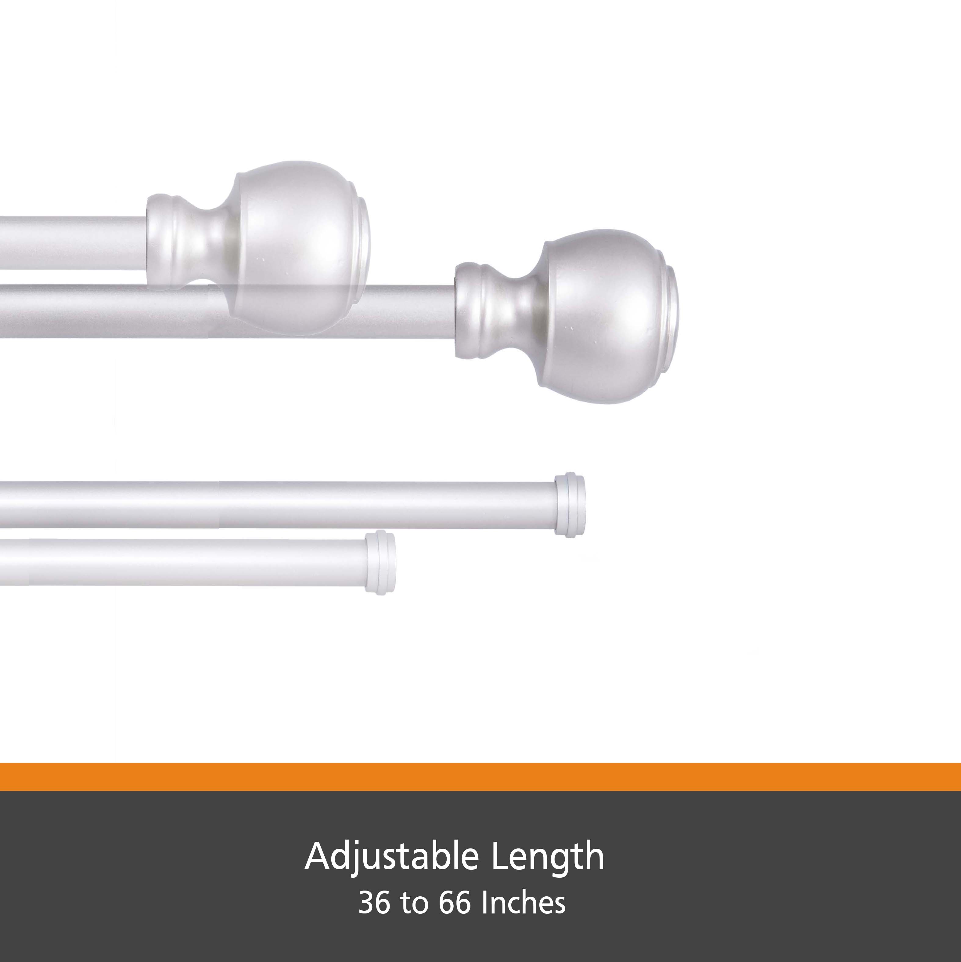 Kenney Fast Fit Easy Install Buchanan Decorative Steel Double Curtain Rod, 36-66" Adjustable Length, 5/8" Dia., Brushed Nickel
