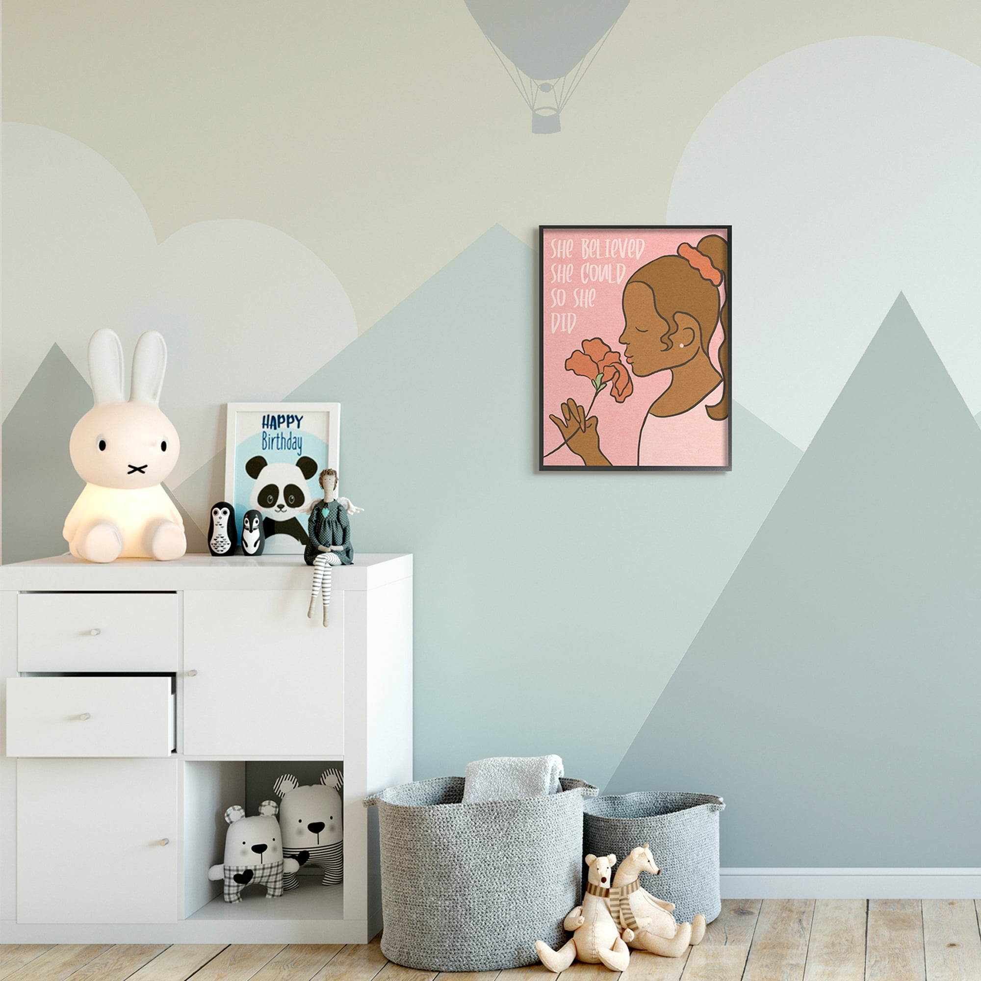 Stupell Industries So She Did Inspirational Phrase Girl with Flower Inspirational Painting Black Framed Art Print Wall Art, 16 x 20