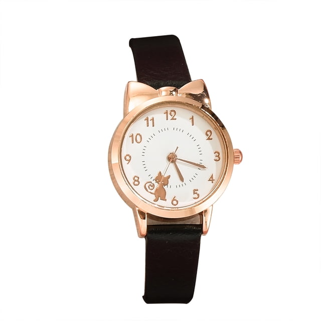 Montre à Quartz Tendance pour Femmes Blanche avec Chat Décontracté, Design Coréen