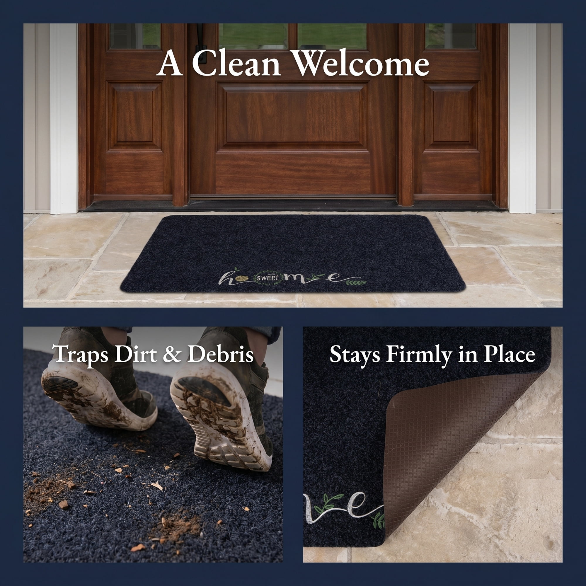 Unique Bargains Doormat Waterproof Non-Slip Scraper Welcome Mat Black Letter 24" x 16"