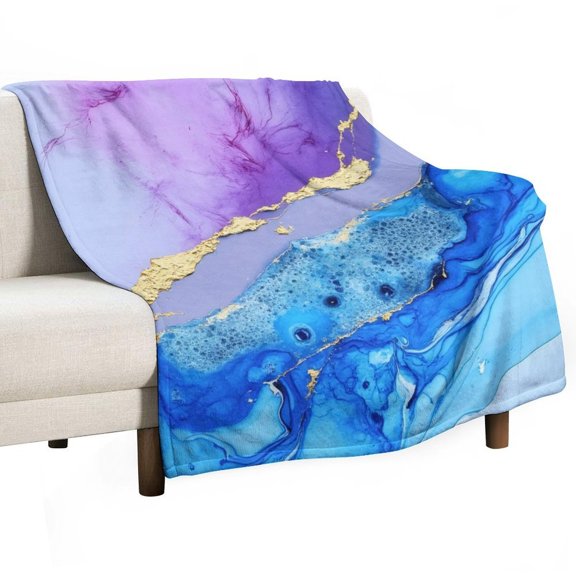 Purple Blue Marble Gold Art Throws Blankets for Sofa Bed Winter Plush Warm Blanket Holiday Gifts