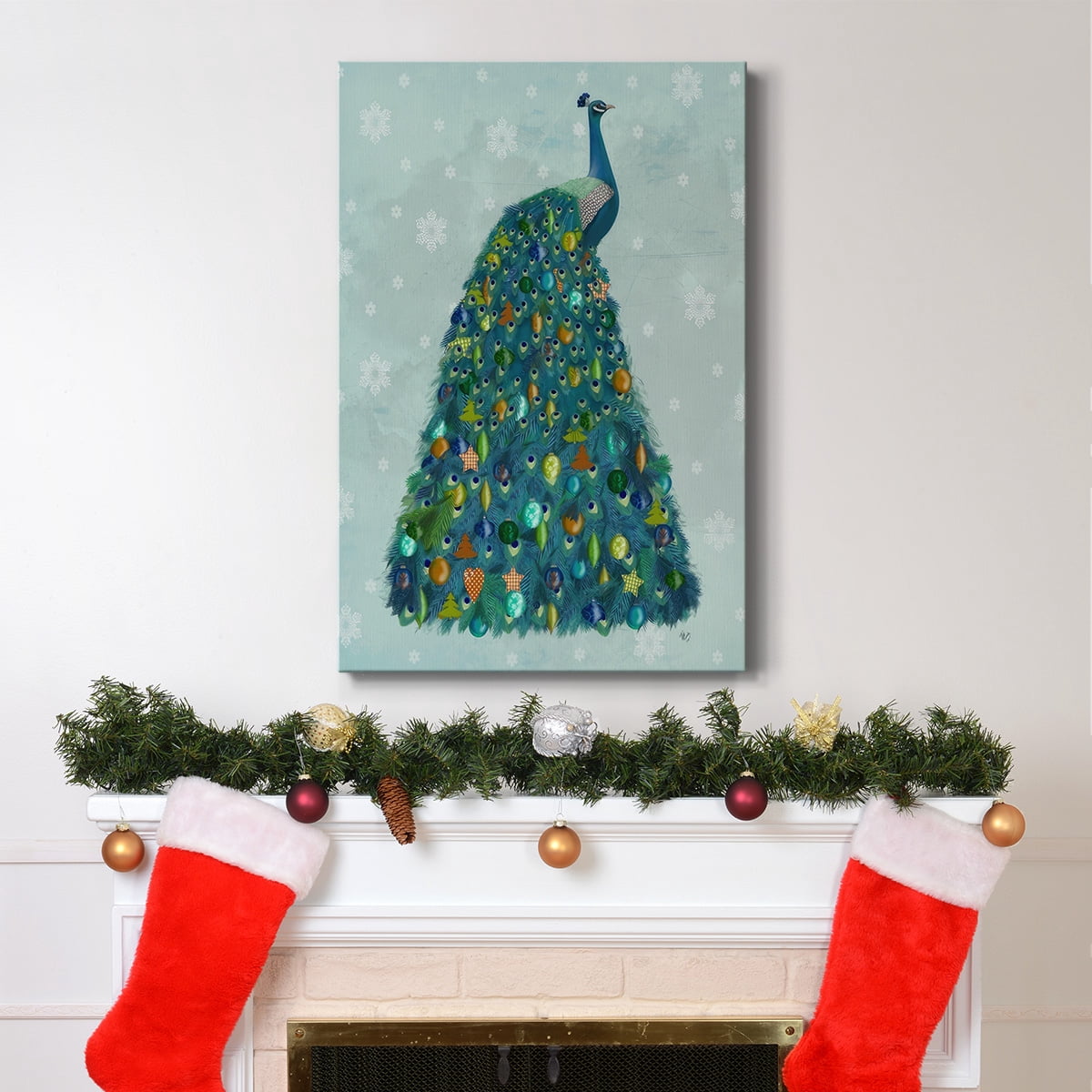 Christmas Peacock Christmas Tree- Gallery Wrapped Canvas
