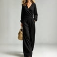 thumbnail image 3 of WULMLEO Linen 2 Piece Sets Women Fall Wrap Cross V Neck Long Sleeve Top Wide Leg Pants Set Casual Lightweight Outfits Boho Lounge Suits with Pockets Black M, 3 of 8