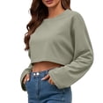 thumbnail image 4 of dazeni Womens Lightweight Crop Sweatshirts Summer Long Sleeve Cropped Pullover Solid Crewneck Atheletic Running Tops Mint Green Small, 4 of 8