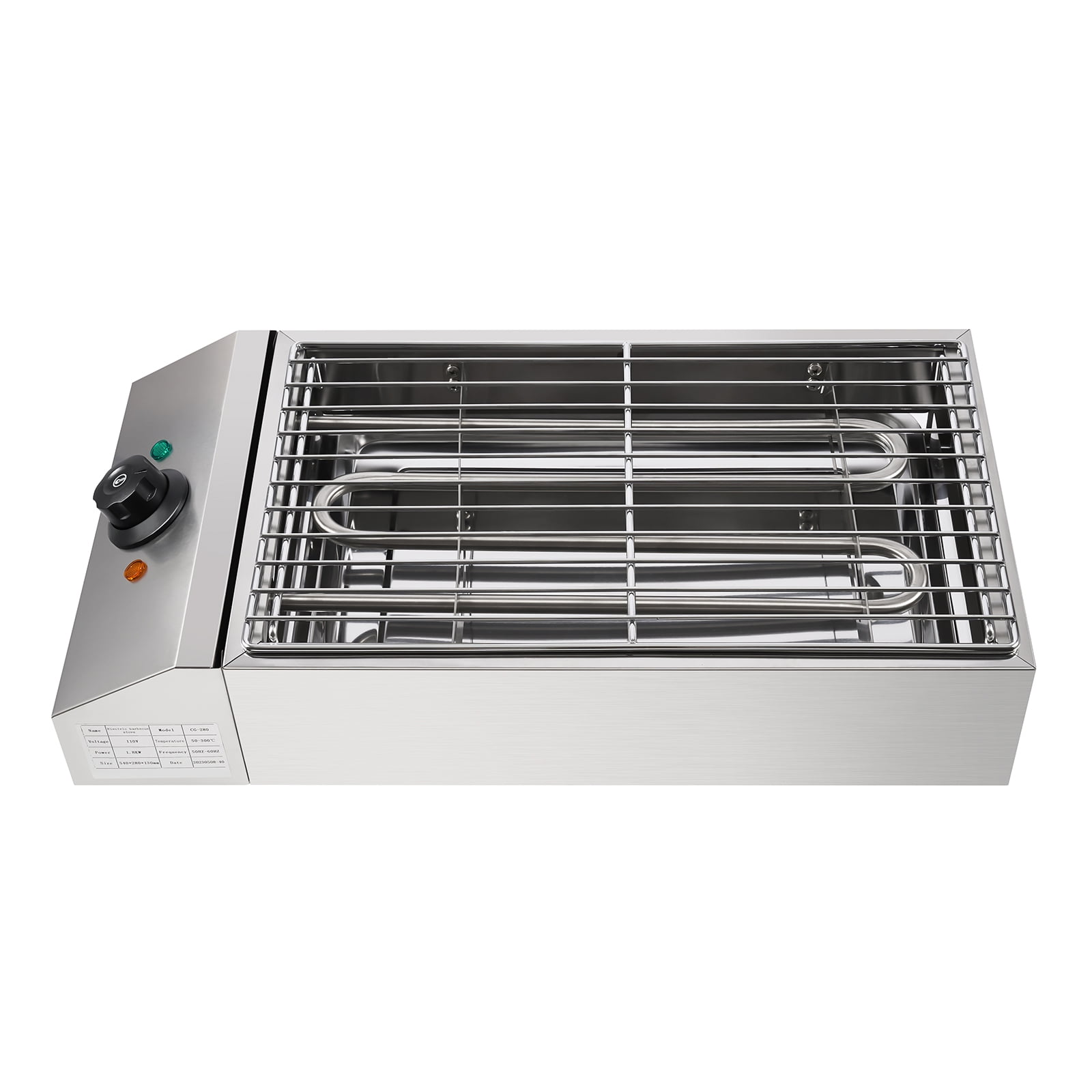 1800W 42*25cm Silver Electric Barbecue Grill Stainless Steel Electric Barbecue Stove with Adjustable Temperature