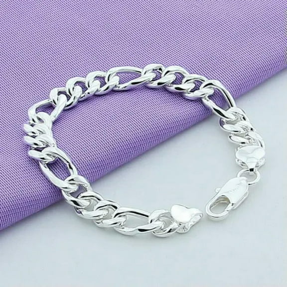 GKNET 10mm Men's 925 Sterling Silver Chunky Cuban Chain Bracelet Accessories-20cm