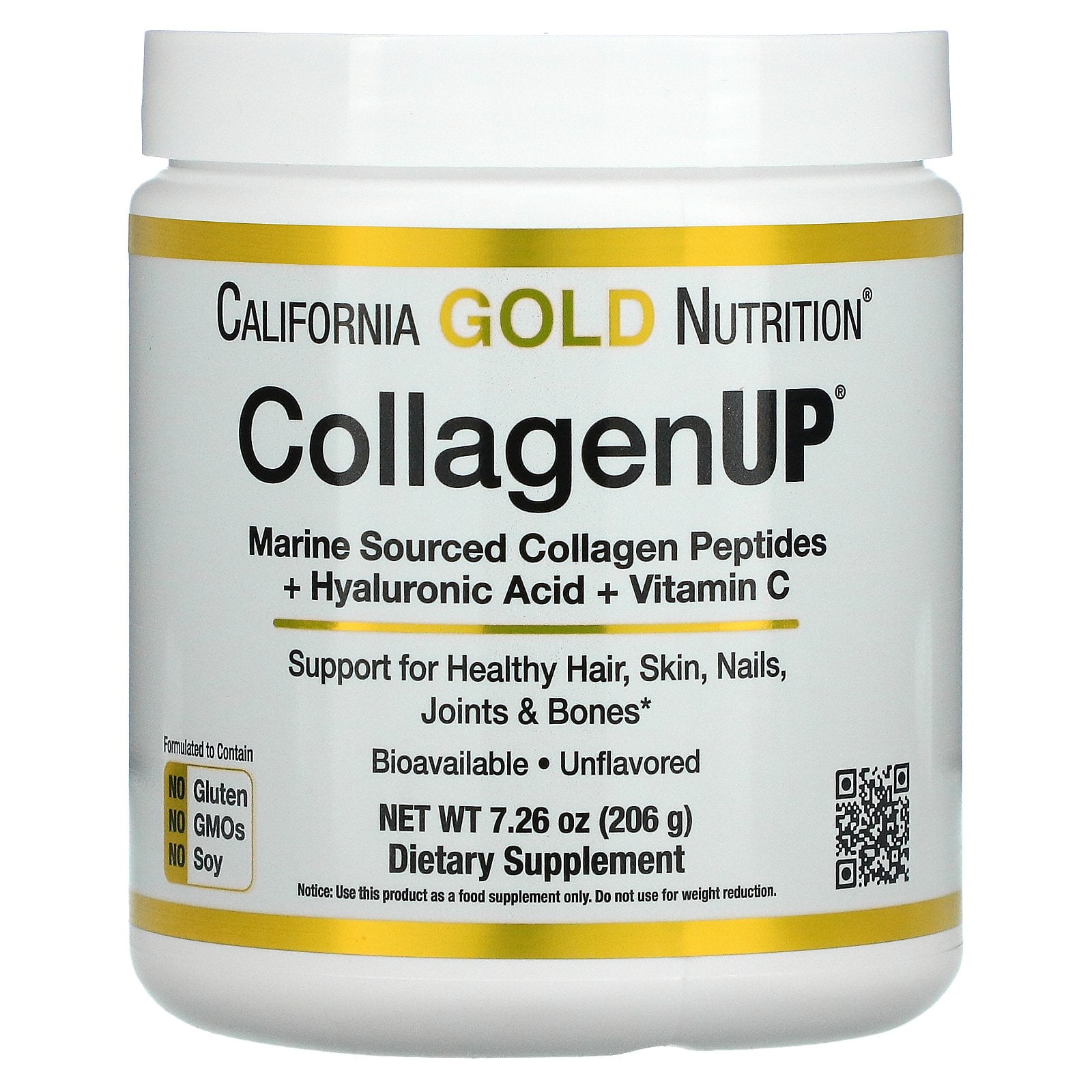 Collagen Peptides Powder with Hyaluronic Acid, Support for Healthy Hair, Skin, Nails, Joints and Bones, Non-GMO, Gluten and Dairy Free, Unflavored, 7.26 oz, Fish Sourced