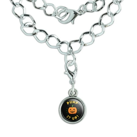 Pumpkin Pump It Up Halloween Funny Humor Silver Plated Bracelet with Antiqued Charm