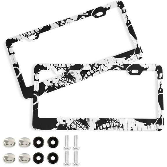 Coolnut Skull License Plate Frames 2 Pack, Waterproof Aluminum Alloy Car Tag Holder 2 Holes License Plate Covers with Screw Caps Auto Accessories