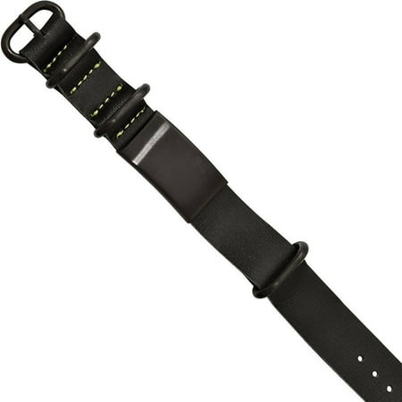 Primal Steel Stainless Steel Brushed Black IP Black Leather Adjustable ID Bracelet