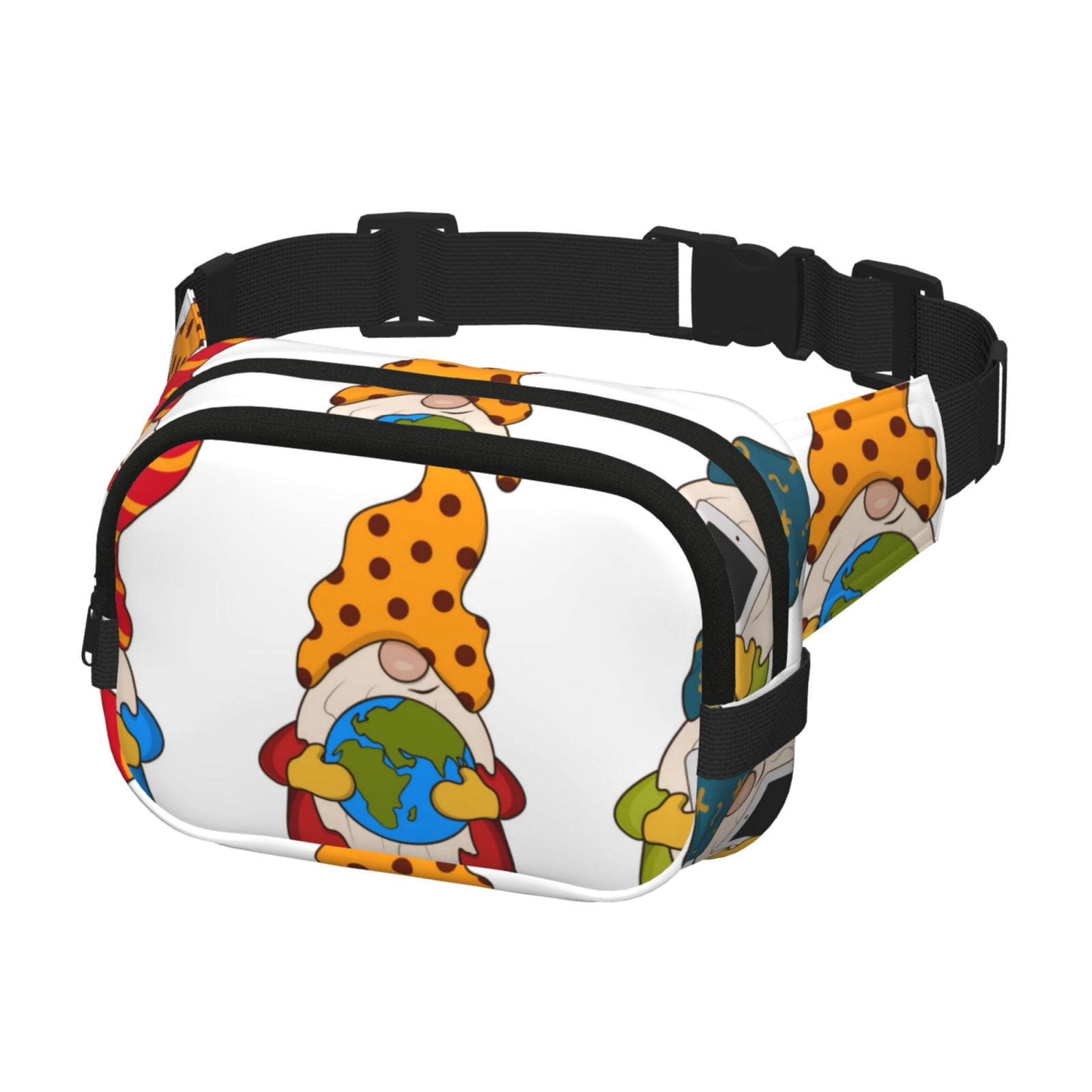 Picia Gnomes Are Holding School Supplies Print Square Double-Layer Waist Bag Mini Adjustable Waist Belt Bag Exercise Running Travel Hiking