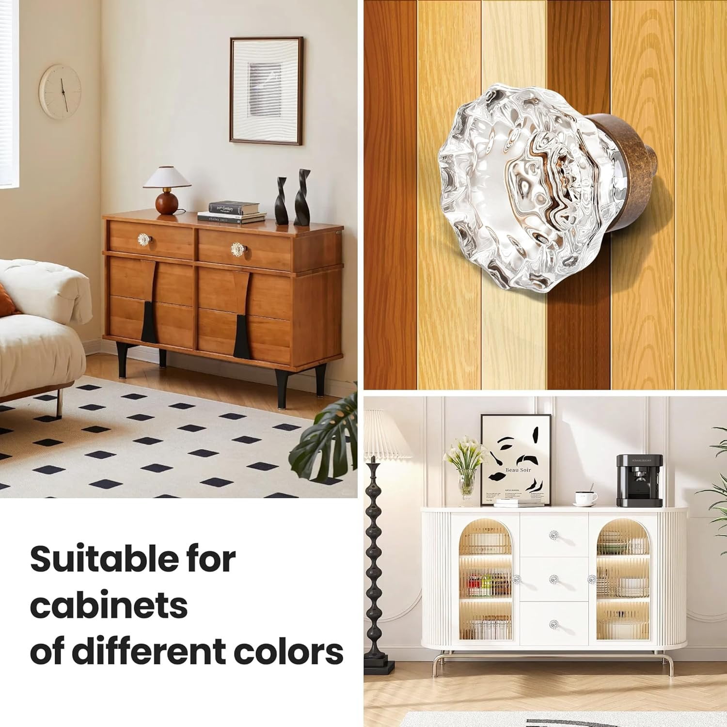 Cabinet Knobs  Cabinets Knob 8 Pack, Antique Brass Bronze Small Pull, Clear  Closet Dresser Drawers Cupboard Wardrobe Old Fashioned Handle, Retro Pulls Two Installation Methods