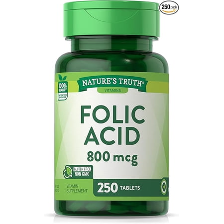Nature's Truth Folic Acid | 800 mcg | 250 Tablets | Vegetarian, Non-GMO & Gluten Free Supplement