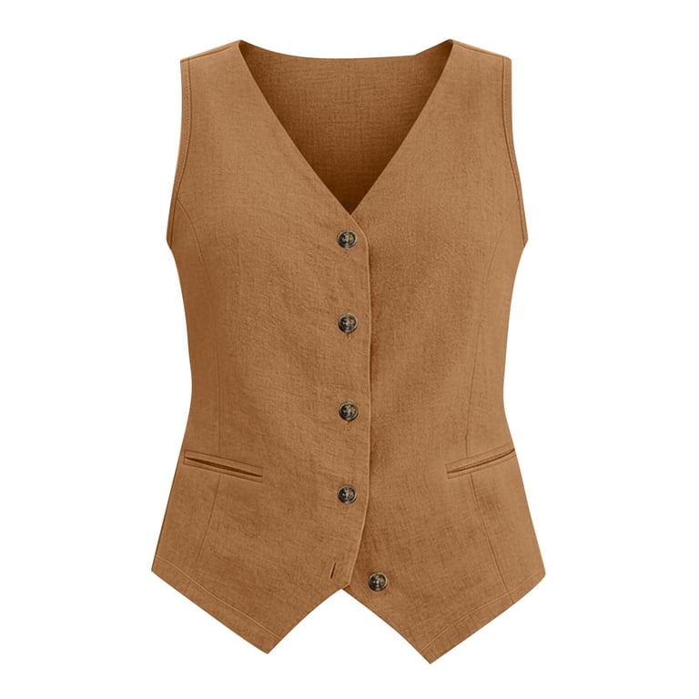 Holzkary Cotton Linen Tops for Women Linen Vest Tops Waistcoat
