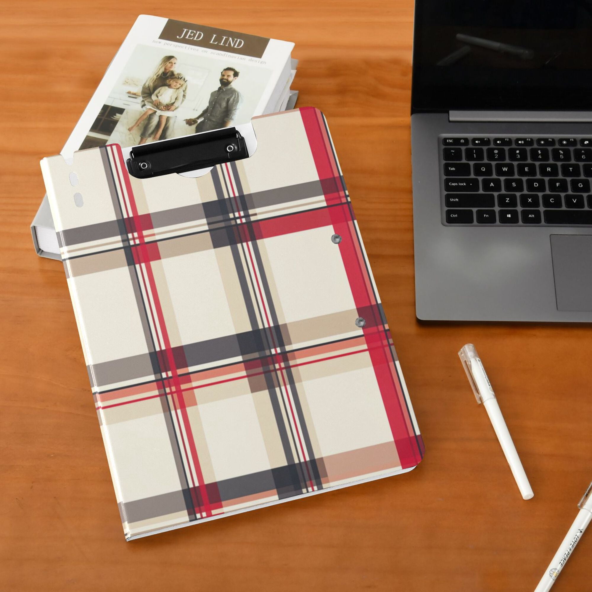 FORMRS A4 Clipboard Folder with Pen Holder Horizontal Foldable School Office Binder, Red Tartan