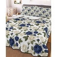 thumbnail image 3 of Quilts Twin Size Bedding Set, Navy Blue White Floral Lightweight Quilted Comforter, Farmhouse Flowers Botanical Leaf Soft Reversible Bedspread Coverlet with Pillow Covers for All Season, 68" x 86", 3 of 7