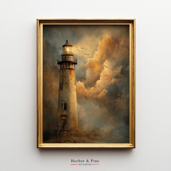 Moody Lighthouse Wall Art - Vintage Coastal Scene, Dramatic Nautical Decor, Weathered Ocean , UNFRAMED Poster, Wall Art for Decor, Present, 8x12
