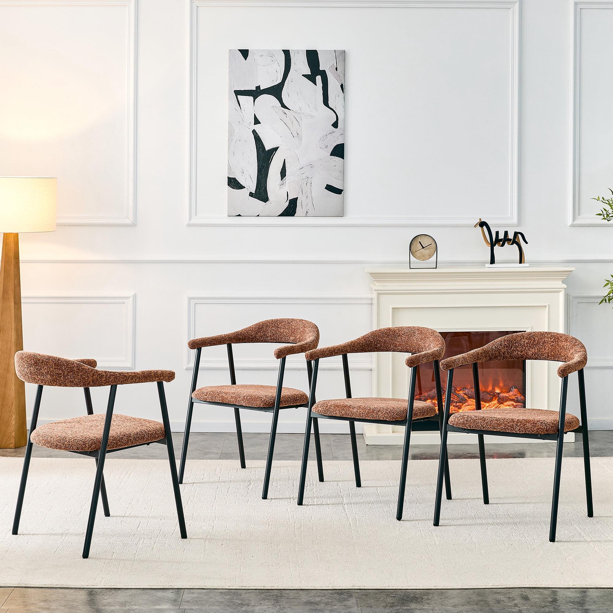 Leumius Dining Chairs Set of 4,Sofa Fabric Dining Room Chairs with Cushion Seat and Metal Legs,Modern Minimalist Style Kitchen Chairs for Kitchen Living Room,Easy Assembly,Caramel Fabric