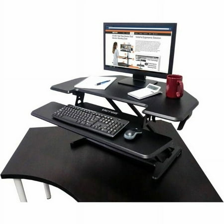 Victor - High Rise Height Adjustable Corner Standing Desk with Removable Keyboard Tray - Black