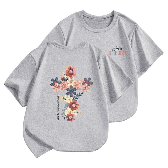 Children's Casual Short Sleeved T Shirt Cartoon Print Crewneck Comfortable Girls Dress Shirt