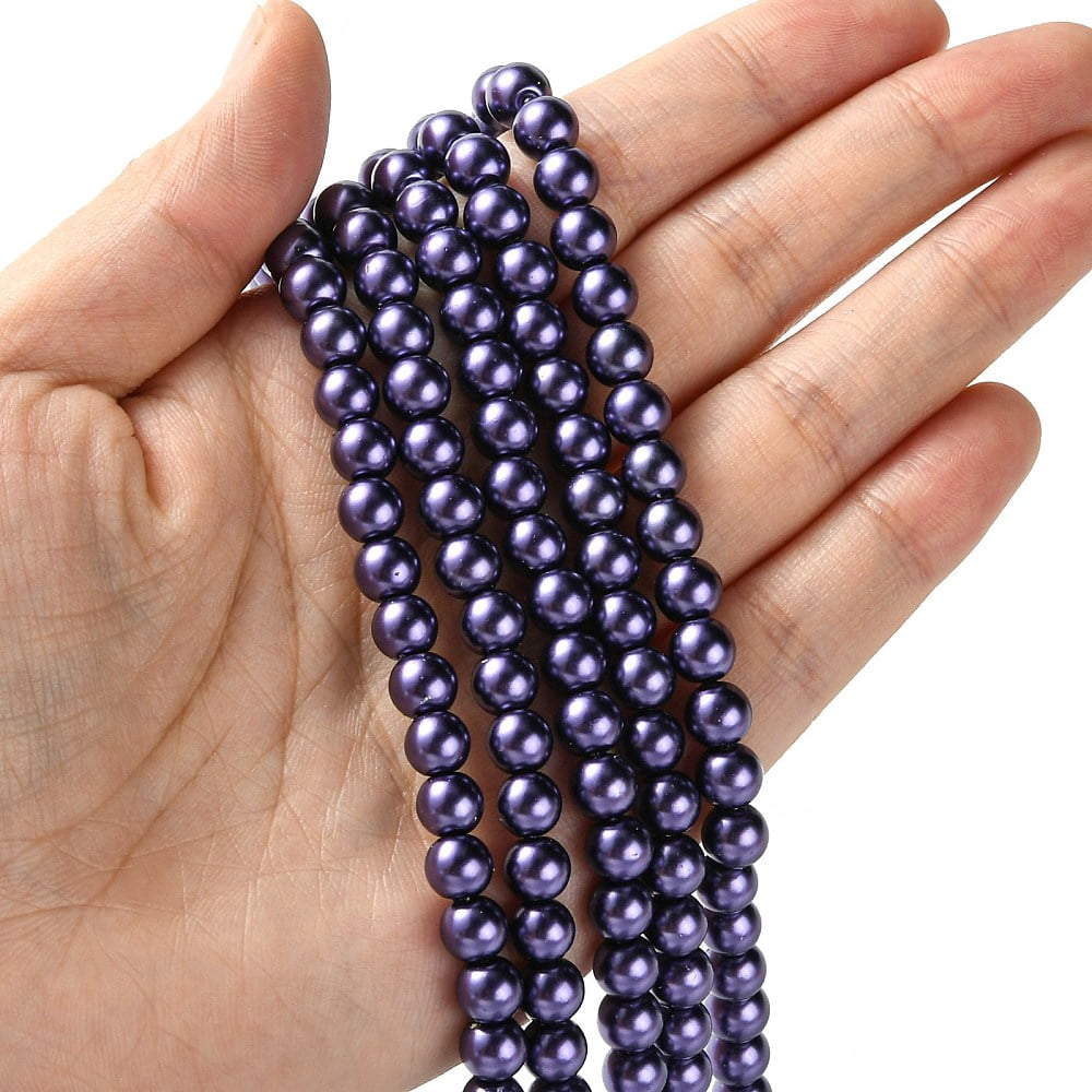 Eco-Friendly Grade A Glass Pearl Beads Pearlized Round Dark Slate Blue 6mm Hole: 1.2~1.5mm 68pcs/Strand 16''(40.64cm)
