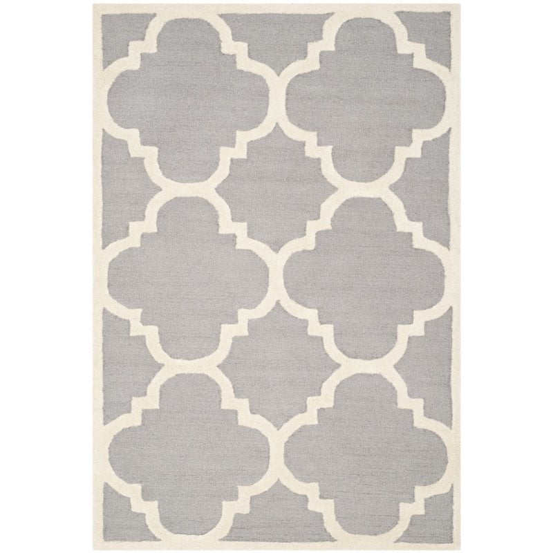 Safavieh Cambridge Collection CAM140D Handmade Moroccan Geometric Silver and Ivory Premium Wool Runner (2'6" x 14')