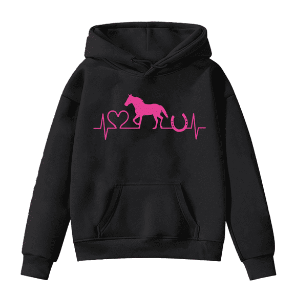 Byoo Toddler Girls Horse Print Hoodie Casual Sports Pullover Hooded Sweatshirt with Pocket