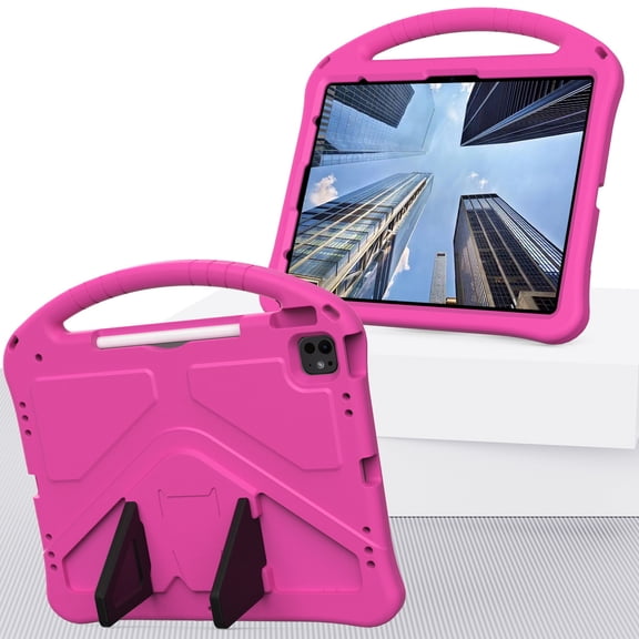 DWaybox Case for iPad Pro 13-inch 2025 M5 Model A3360/A3361, Kids-Proof Shockproof EVA Cover with Handle Stand, Anti-Drop Design and Full Body Protection -Rose Red