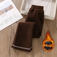 thumbnail image 2 of GigrtiJin 5-15 Years Corduroy Thermal Pants for Girls Teenagers Solid Color Elastic Waisted Thick Wide Leg Pants with Pocket, 2 of 7