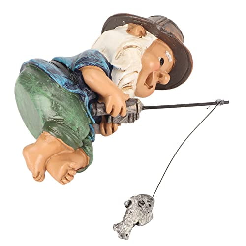 Garden Fishing Gnomes Statue,Fishing Gnome Sitter Funny UV Resistant Resin Decorative Outdoor Garden Lawn Gnome for Yard Lawn Birthday Accessories