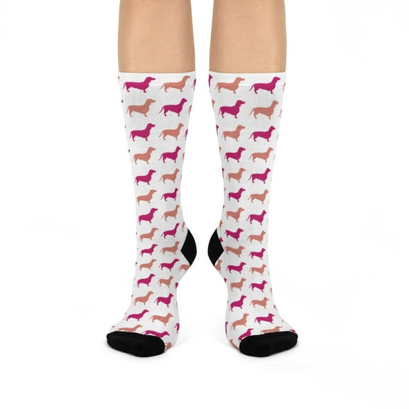 Dachshund Socks Preppy Pink Blush Unisex Men Women Young Adult | One Size Fits Most | Mid-Calf Crew Stretchy Comfortable | 1 Pair | Atlas Wanderlust