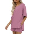 thumbnail image 2 of Ekouaer Womens 100% Cotton 2 Pieces Short Sets Summer Short Sleeve Outfits Casual Matching Lounge Set with Pockets, 2 of 6