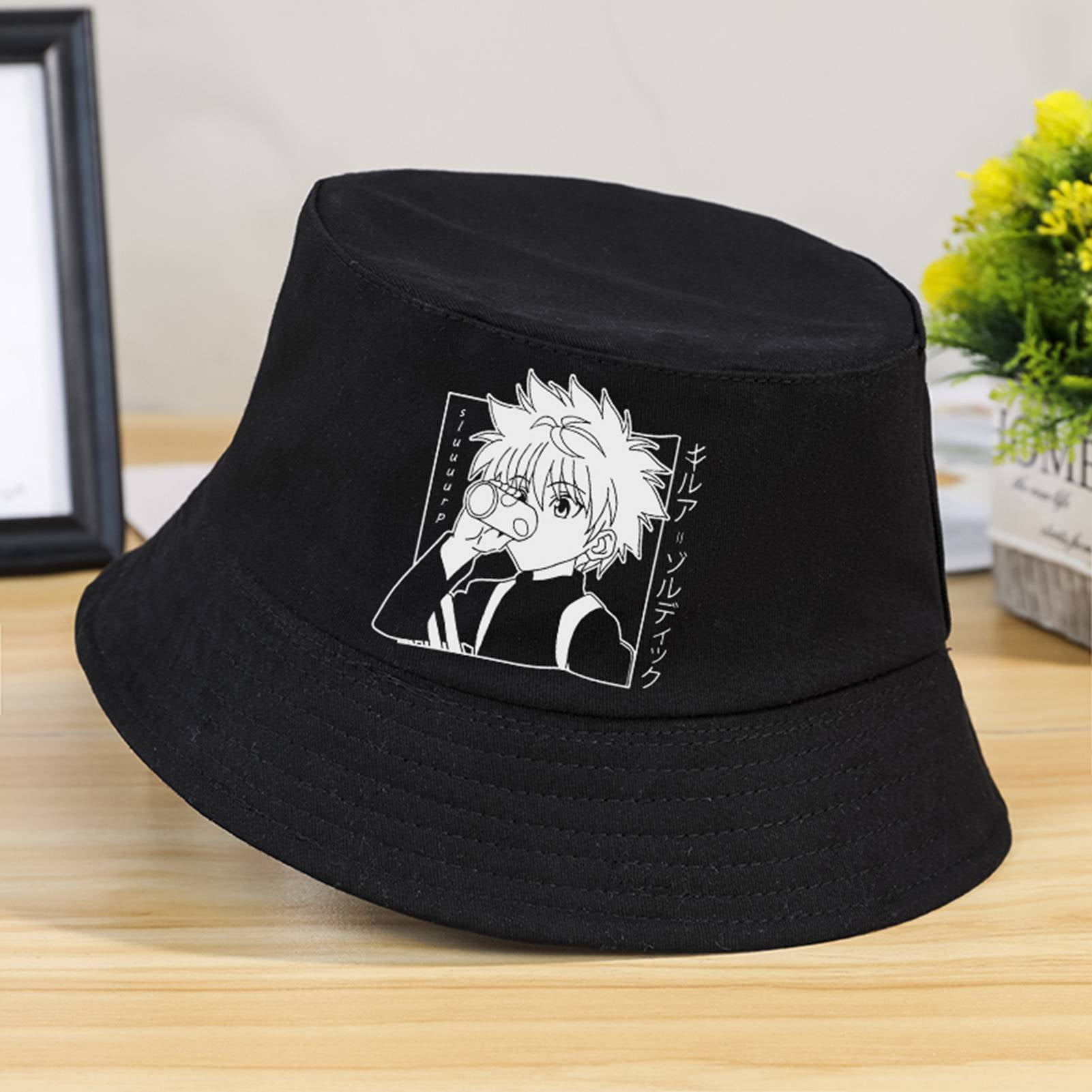 Black Jyuesi Hunterr X Hunterr Unisex Bucket Hat Summer Outdoor Bucket Beach Sun Hat Cotton Anime Printed Fisherman Packable Hat 