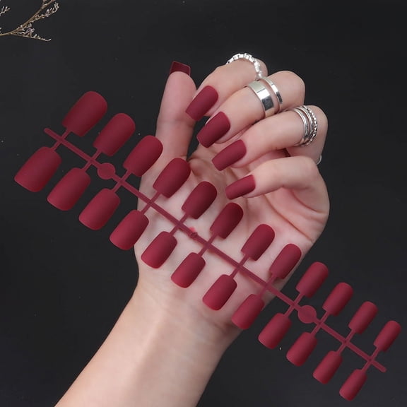 YTTAL Buy 2 Get 1 Free Matte Red Square Press on Nails, 24Pcs Reusable Acrylic Fake Nails with Jelly gelatin, Full Cover Stick on Nails for Women Wedding Party Daily Manicure
