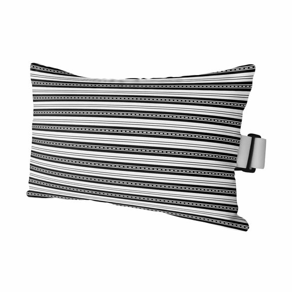 Boho Black Stripe Outdoor Pillows for Chaise Lounge Chair Waterproof Lumbar Pillows with Insert&Strap Beach Headrest Pillow Abstract Geometric White Minimalist Pillow for Patio Pool 11"x16"