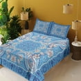 thumbnail image 3 of Ambesonne Eastern Fitted & Top Sheet Set with Shams, Classic Floral Framework, Navy Blue Sky Blue White, 3 of 7