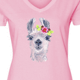 thumbnail image 4 of Inktastic Cute Llama with Flower Women's V-Neck T-Shirt, 4 of 5