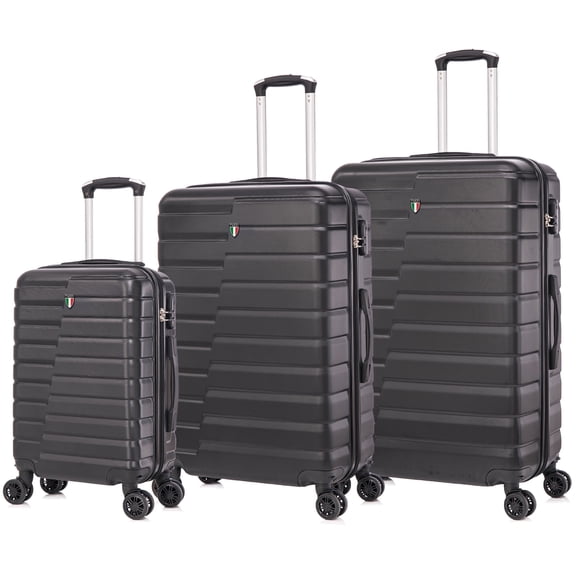 TUCCI Italy MARVELLO 3-Pc Hardside Spinner Luggage Set (20/24/28") - Black