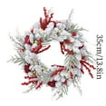 thumbnail image 3 of 35CM Christmas Wreath for Front Door Artificial Snow Flocked Wreath with Red Berries Red White Flowers Gold Balls Small Wreath for Fireplace Windows Wall Table Centerpiece Xmas Holiday Decor, 3 of 6