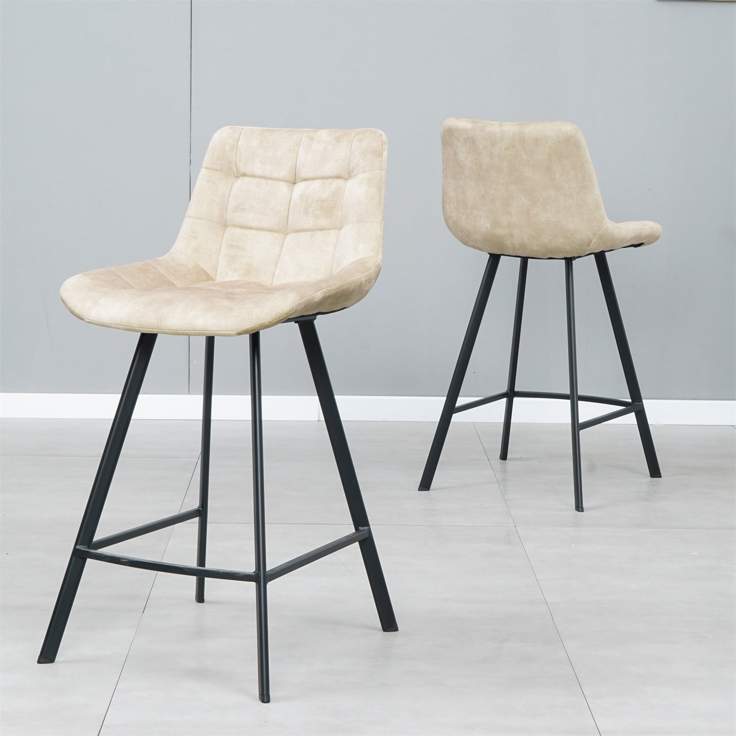 Kadyn Modern Iron High Counter Leisure Bar Chair, Comfortable Nordic Metal Bar Stool Set of 2, Metal Bar Chair for Kitchen Counter, Cream Color