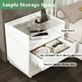 thumbnail image 5 of VanAcc 23.6" Nightstand High Gloss End Table with Glass Tabletop, Modern Bedside Table with Charging Station, 2 Drawers for Bedroom, White, 5 of 9