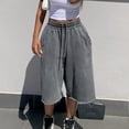 thumbnail image 5 of Resicozy Womens Wide Leg Sweat Bermuda Shorts Drawstring Elastic Waist Hem Casual Lounge Shorts with Pockets Gray XL, 5 of 6