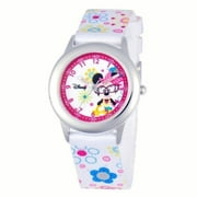 Minnie Mouse Girls' Stainless Steel Time Teacher Watch, Printed Strap