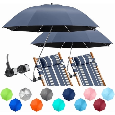 2 Pack Beach Umbrella with 360 Universal Clamp UPF50+ Umbrella Outdoor Patio Sun Protection for Chairs Beach &Patio Use (Not Include Chair)