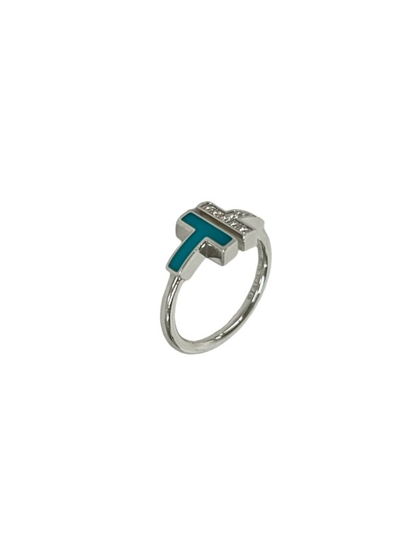 Pre-Owned TIFFANY&Co. Tiffany T Wire Ring 18K 750WG Diamond Turquoise Accessory White Gold 153-8